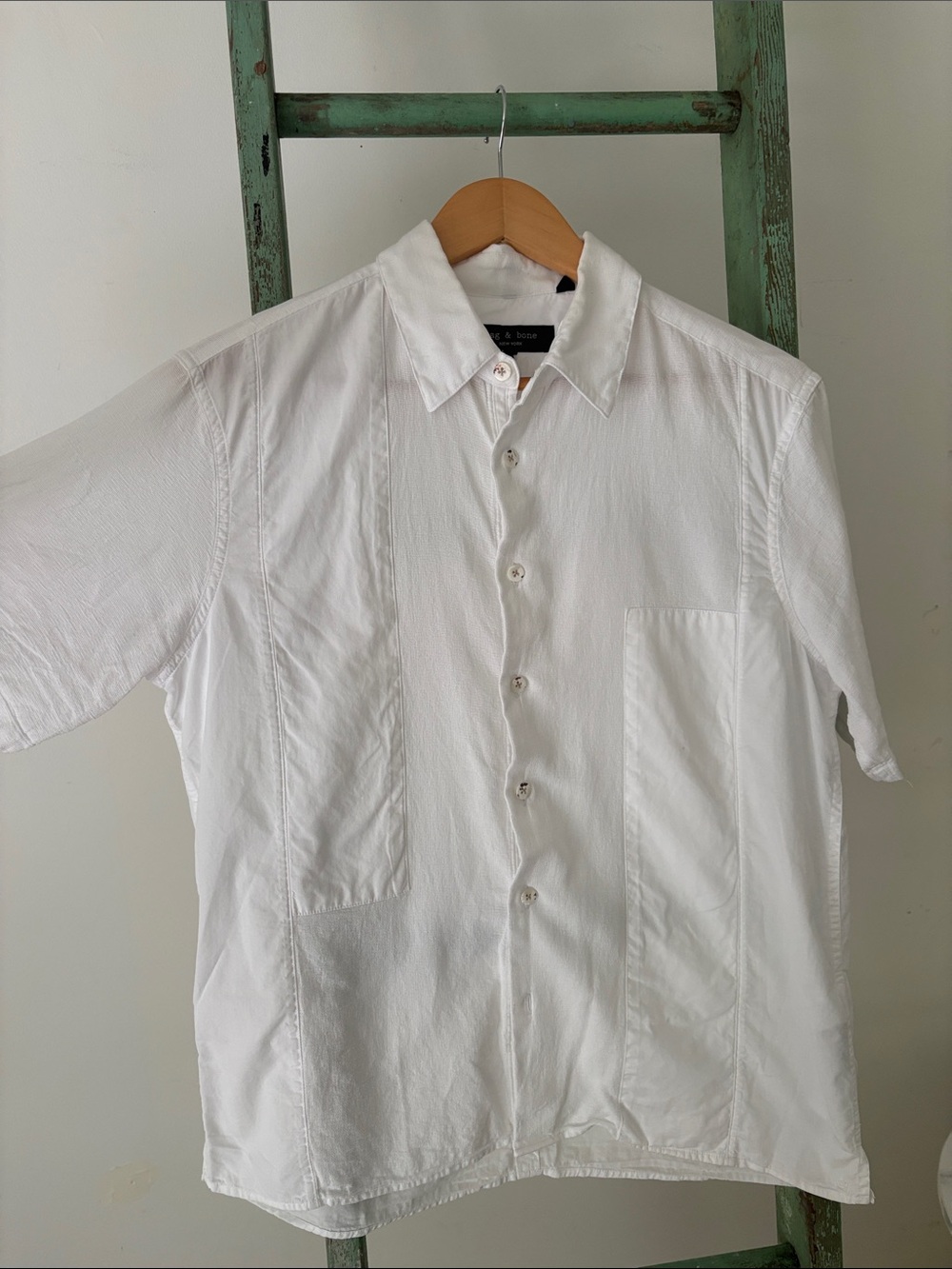Rag & Bone Dalton Patchwork Shirt – White | Short Sleeve Button-Up | Premium Fab - Picture 1 of 6